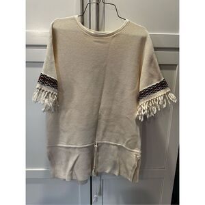 Tory Burch Sweater Tunic W/ Fringe Cuffs Cream Women’s Sz M